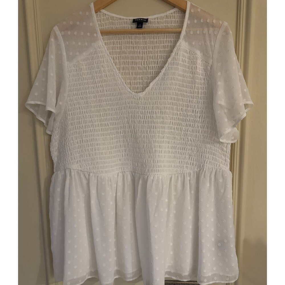 White Torrid 3XL Babydoll Blouse Ethereal Romantic Swiss Dot Fairycore Softgirl